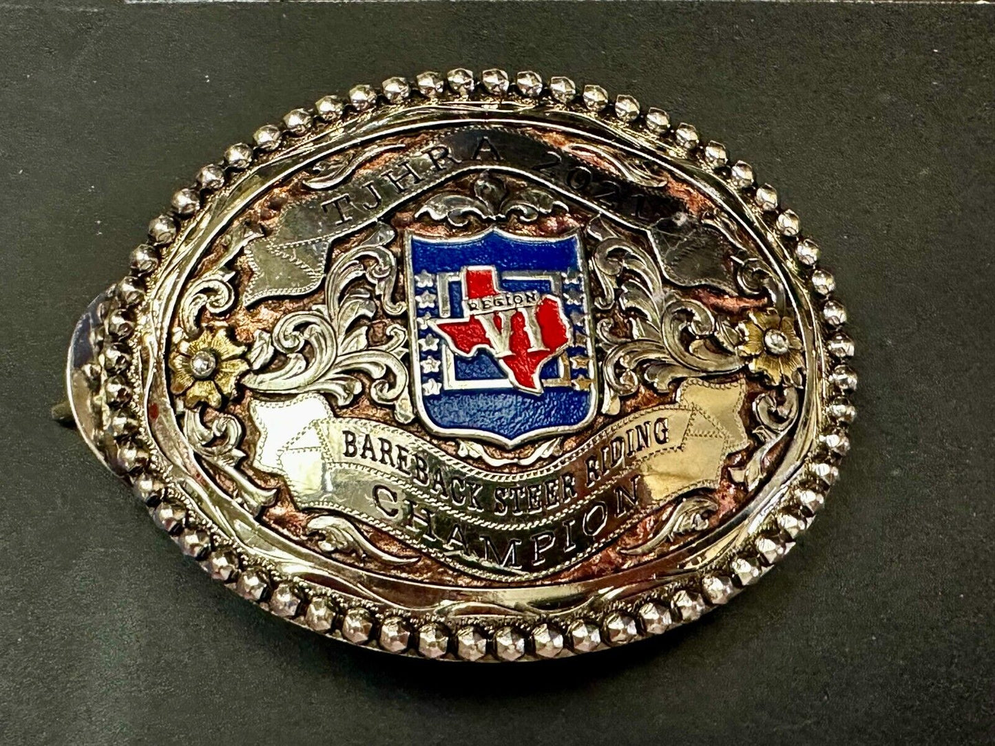 TJHRA Texas Jr. Rodeo 2021 Bareback Steer Riding Champion Trophy Belt Buckle