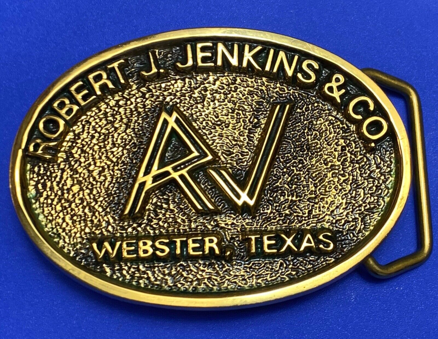 Vintage 1983 Robert Jenkins and co Webster Tx solid brass belt buckle by BTS