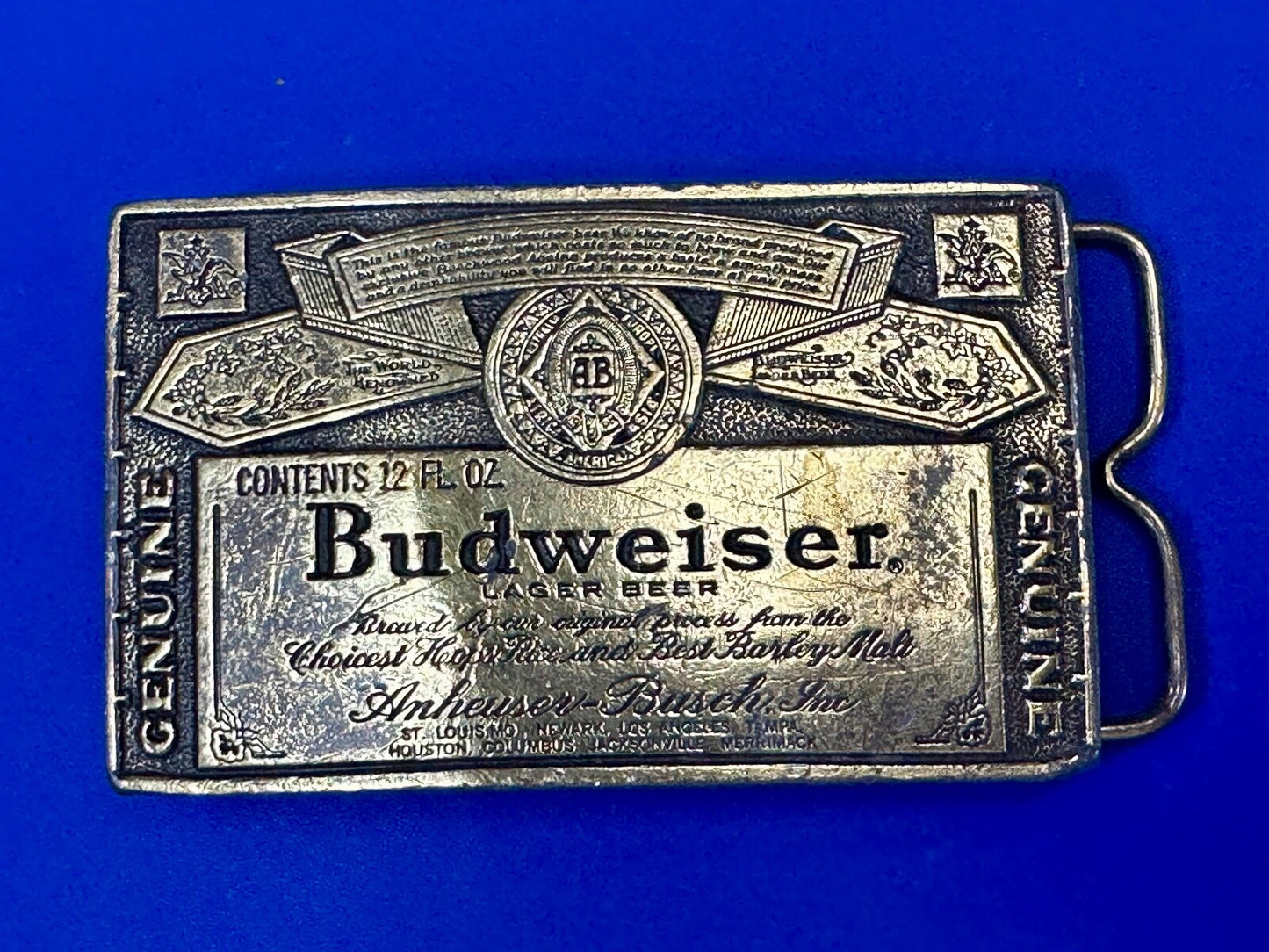 Vintage Budweiser A-168 Beer Company Brass Tone Add Belt Buckle