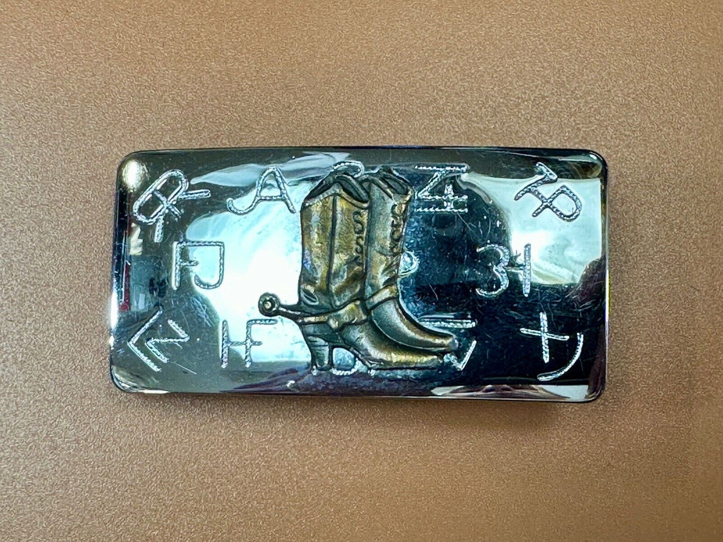 Vintage Chambers Brand Western Cowboy boots & Branding Symbols belt buckle