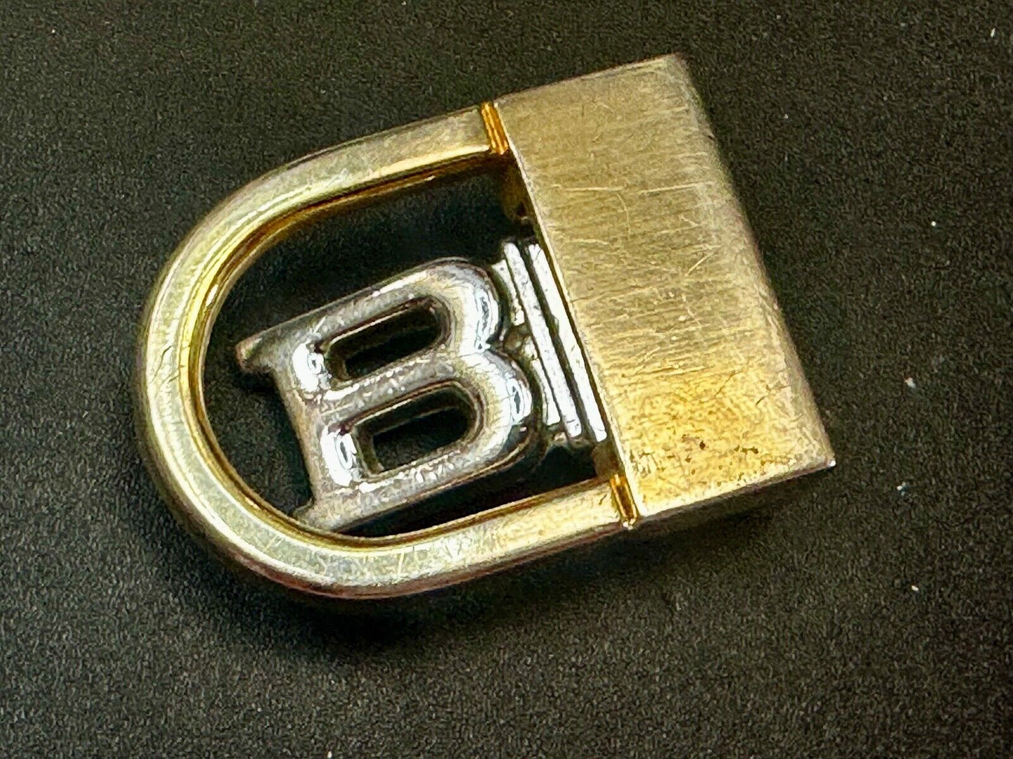 B - Letter Initial Monogram Vintage two tone swing arm small belt buckle
