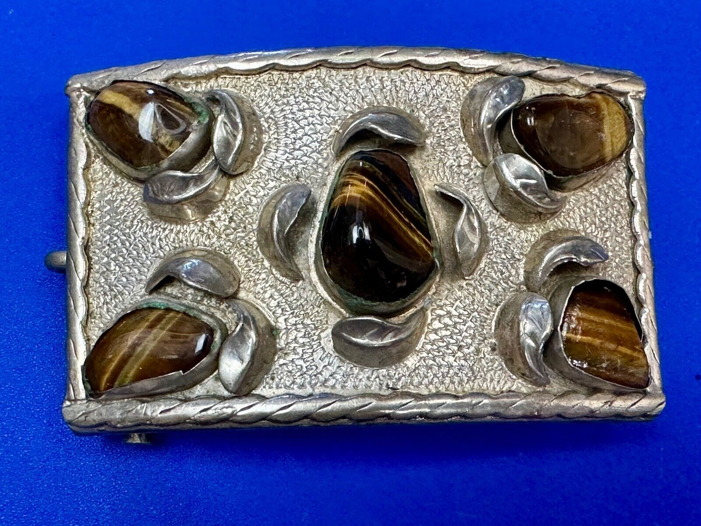 Tigerseye Gemstone Handmade Southwest Southwestern Vintage Alpaca Belt Buckle