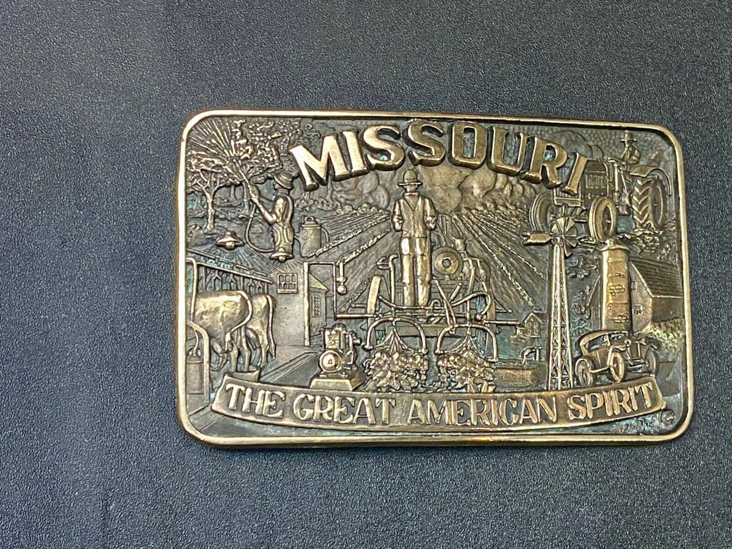 The Great American Spirit - State of MO Missouri solid brass belt buckle by ADM