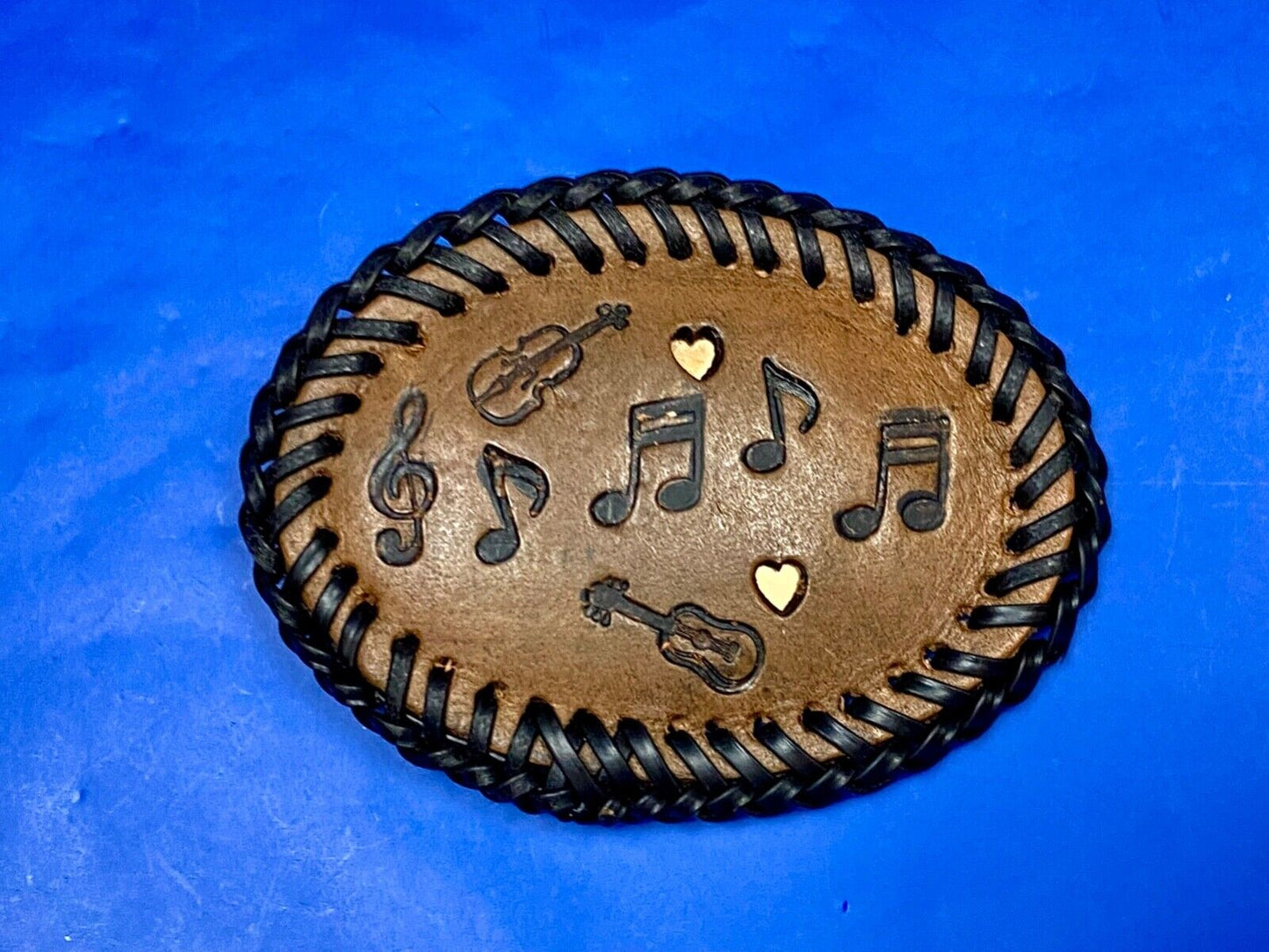 Vintage Eight 16Th Notes Violin Bass Treble Clef Musicians Leather Belt Buckle