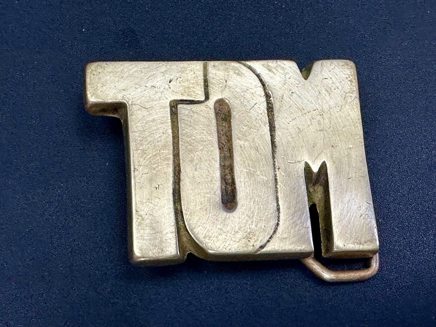 TOM Vintage name custom SOLID BRASS cutout BELT BUCKLE