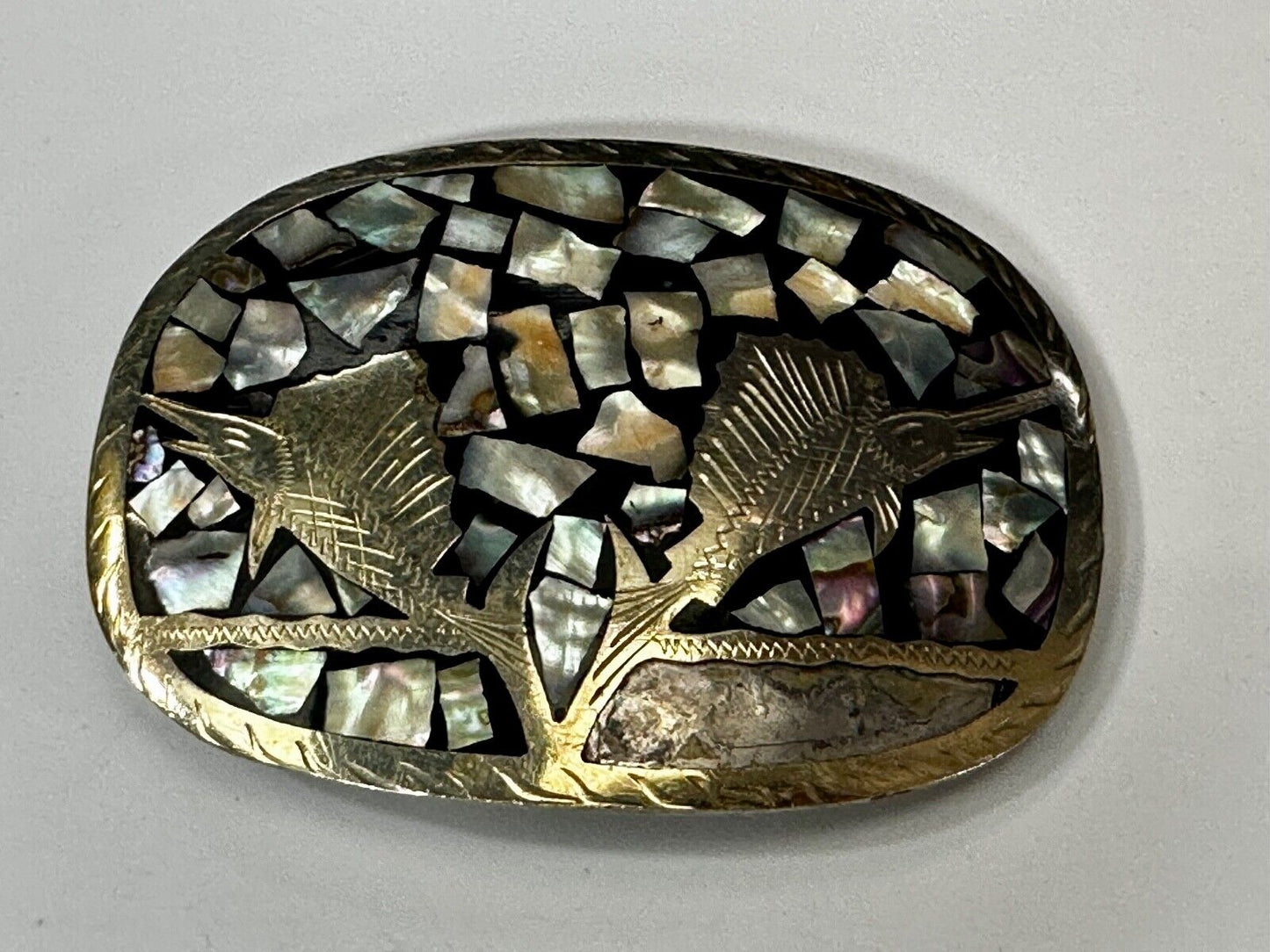 Swordfish with Abalone Shell Inlaid Western Belt Buckle - missing shell to repar