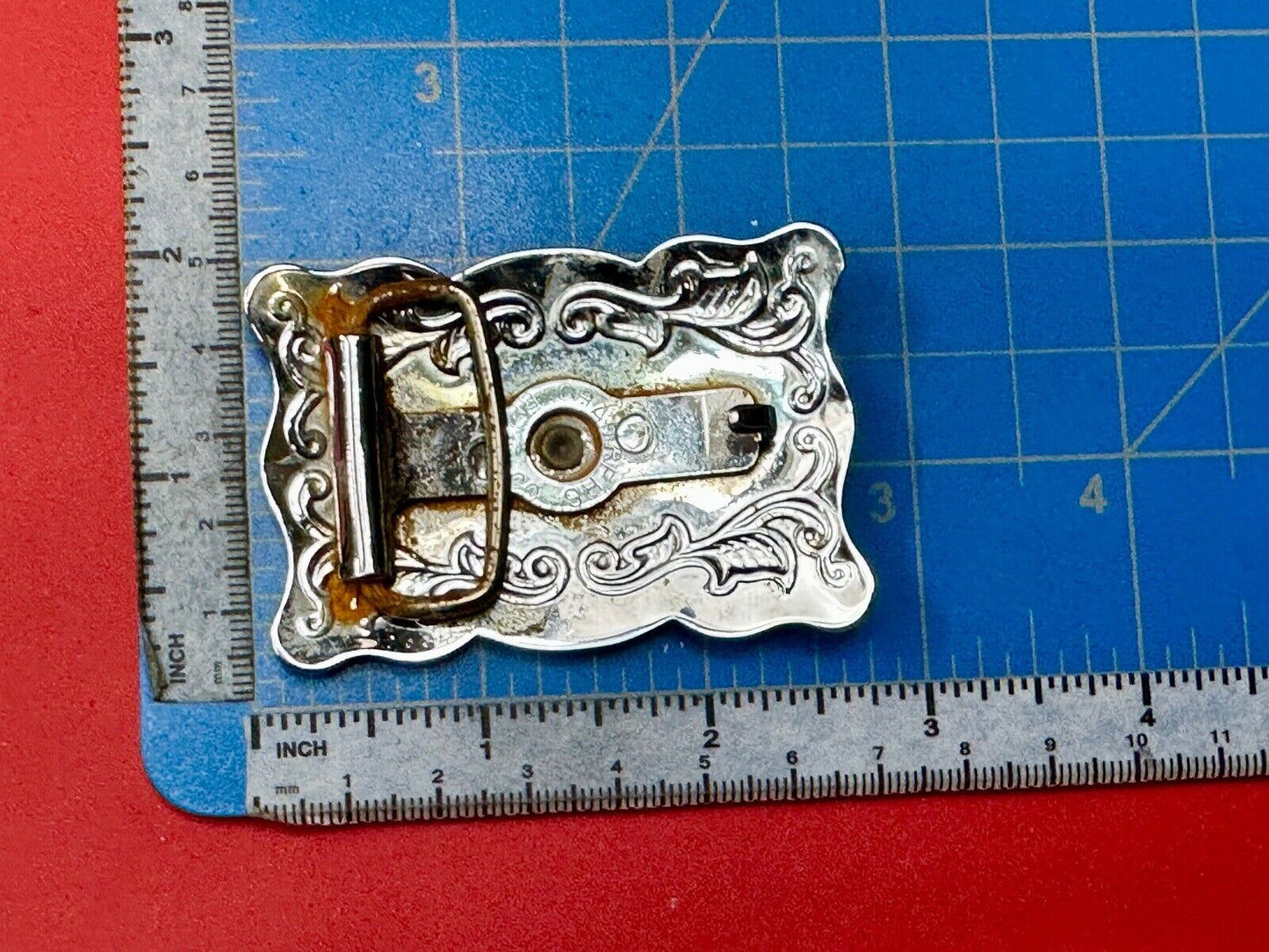 Vintage Chambers Horse head - two tone stamped rectangular belt buckle