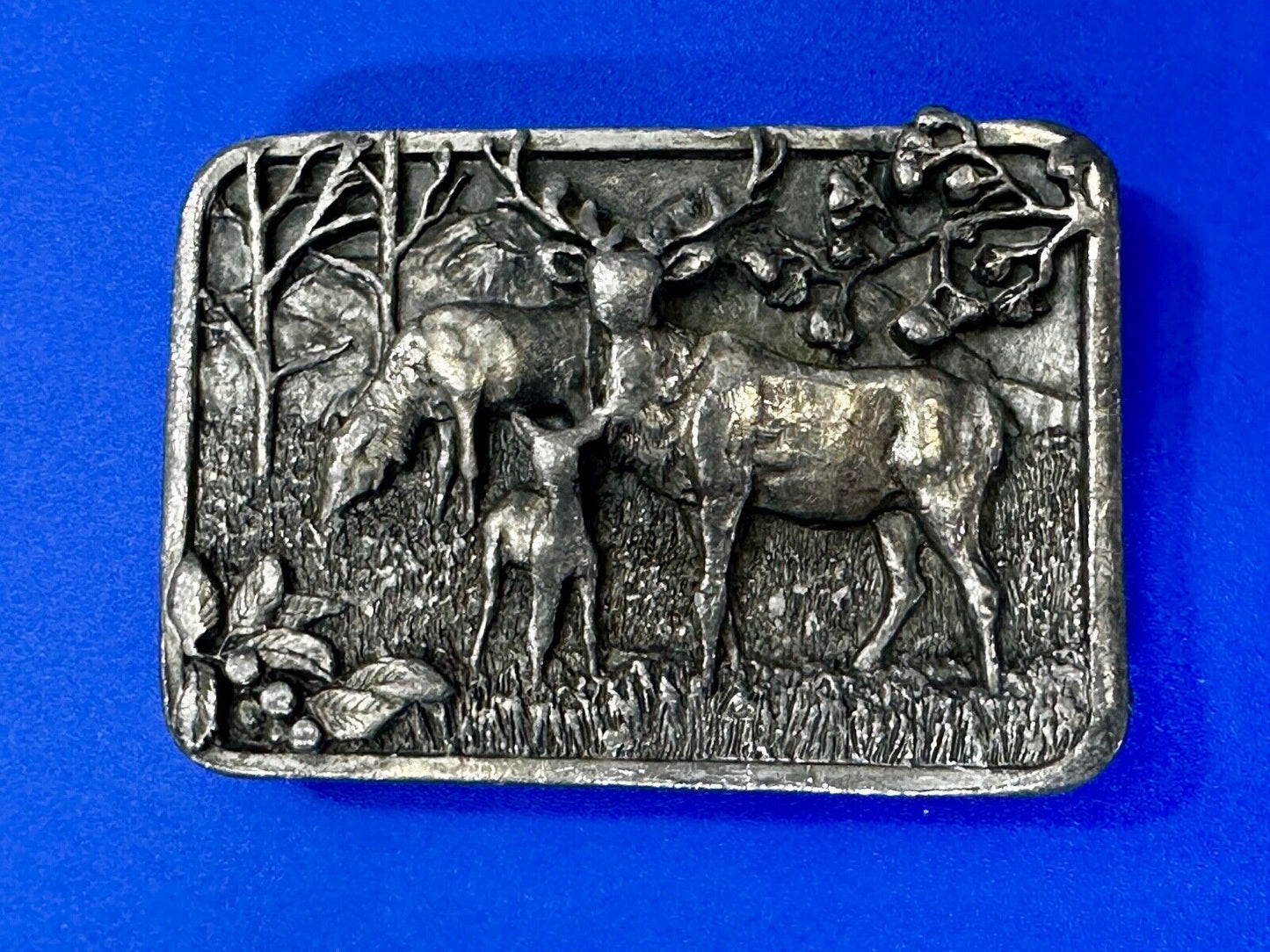 The Elk Deer Family Vintage Wapiti 1982 Wildlife Pewter Belt Buckle by Siskiyou