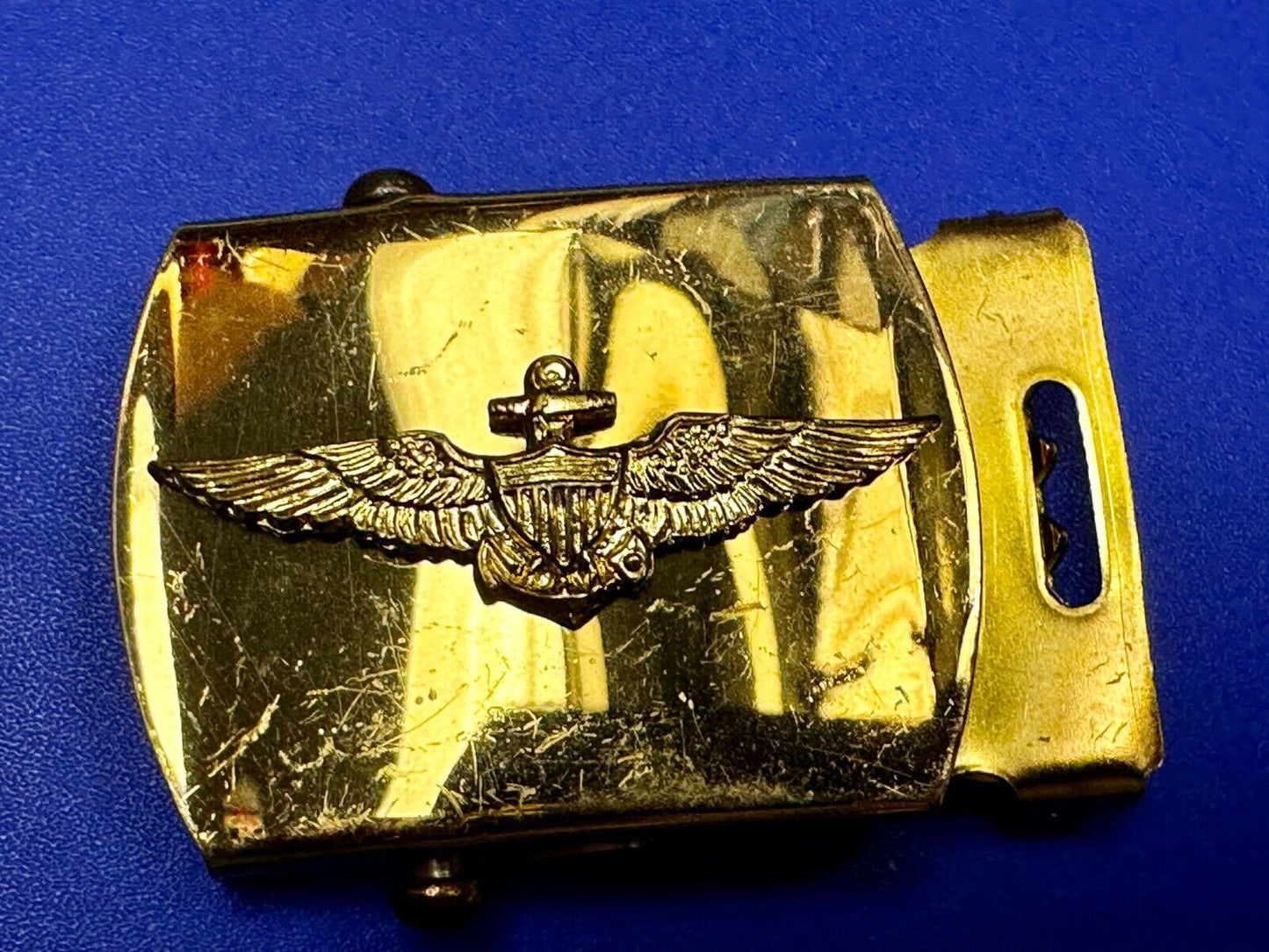 US Navy Aviator Officer Pilot Air Warfare Eagle Seal Brass Ratchet Belt Buckle