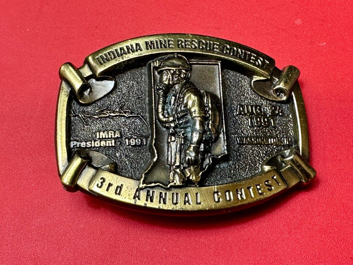 Vintage 1991 IRMA Indiana Mine Rescue Contest 3rd annual belt buckle