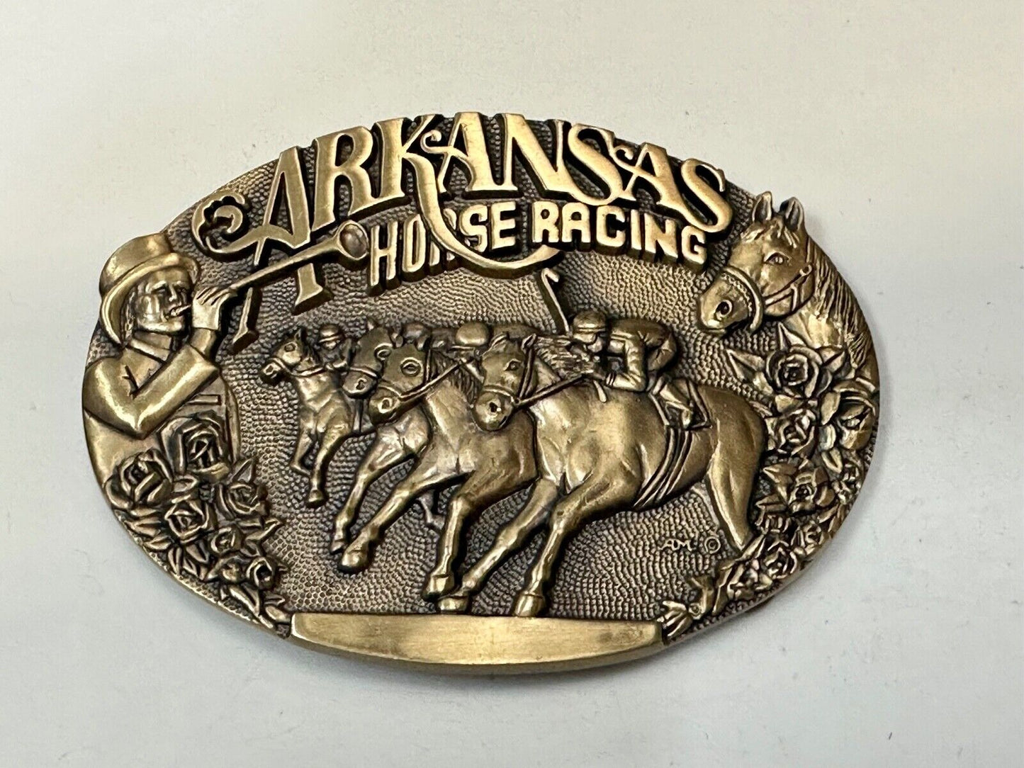 Arkansas State Horse Racing Vintage Solid Brass Award Design Medals Belt Buckle