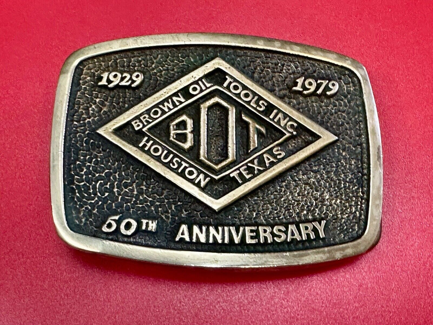 Vintage Brown Oil Tools INC Houston Texas Co belt buckle by Blue Bayou brass