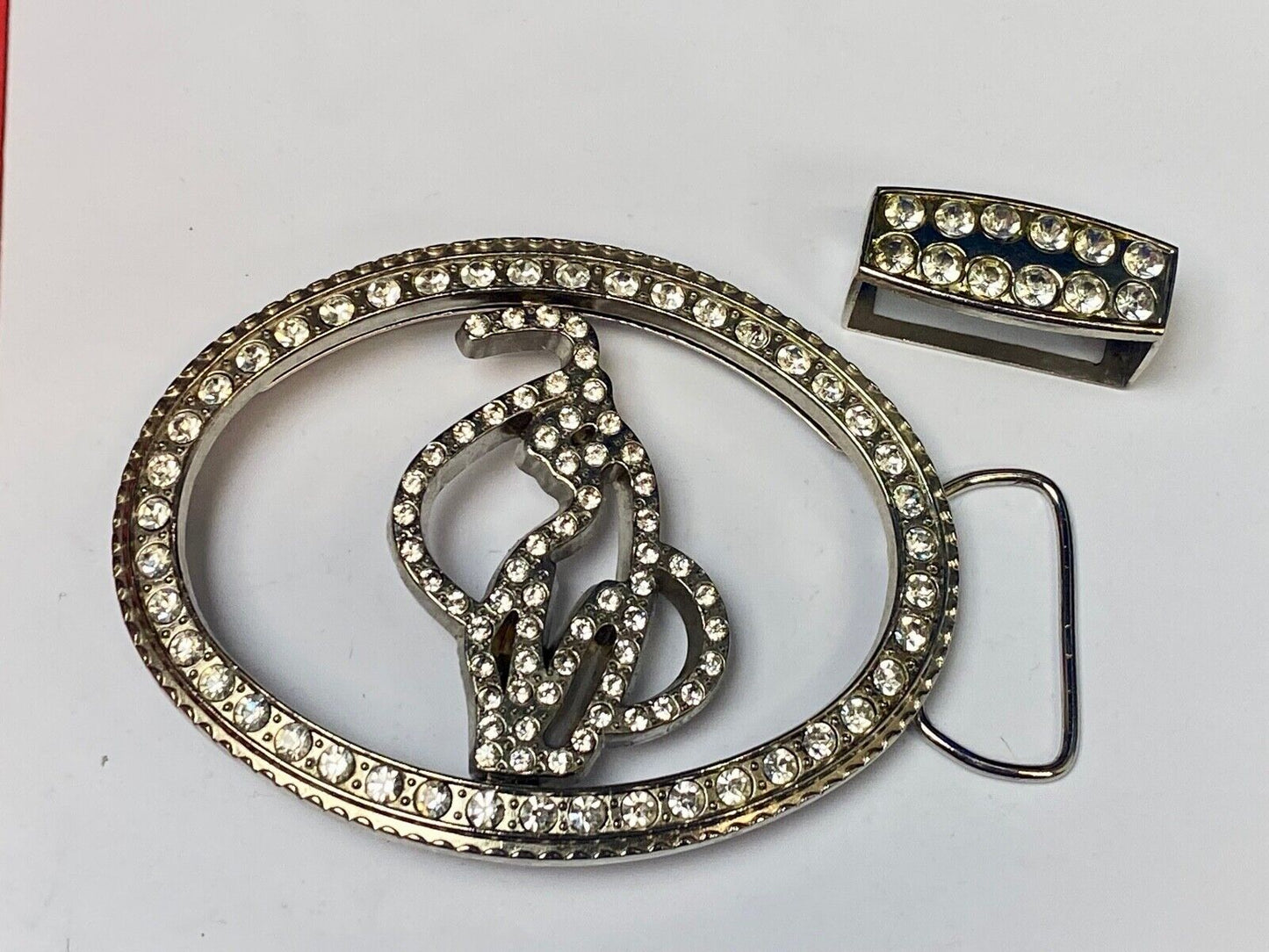 Beautiful Rhinestone Accented Western Two Pc Set See Through Belt Buckle