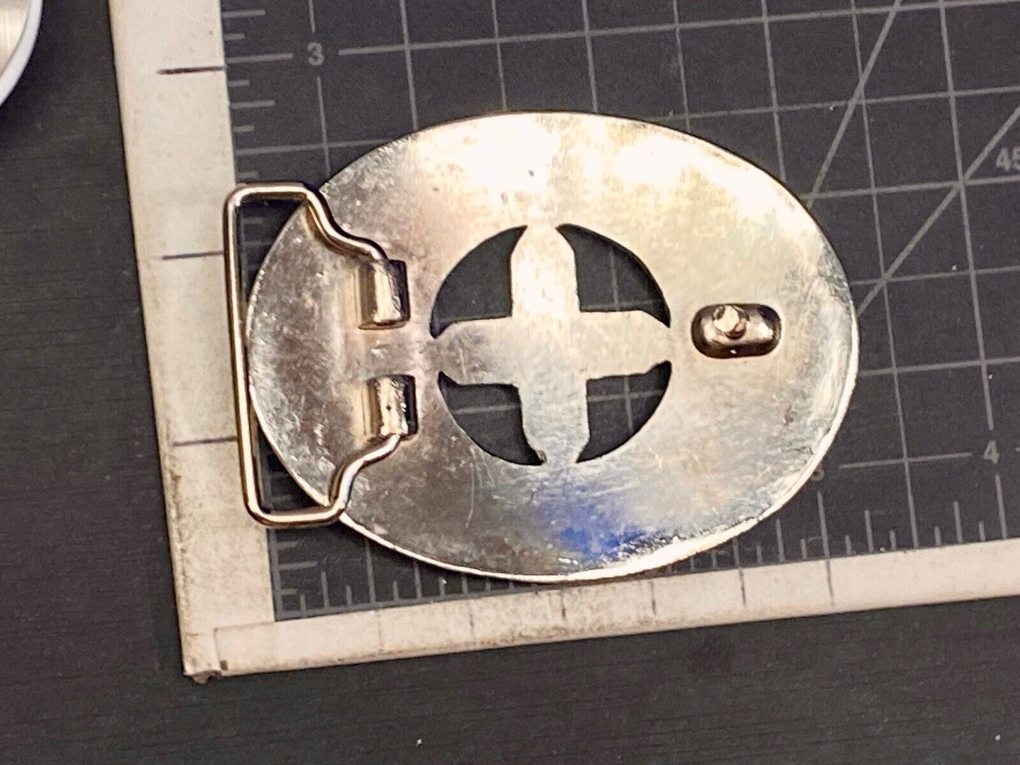 Beautiful See Through Cross Centered In Western Flower Swirl Metal Belt Buckle