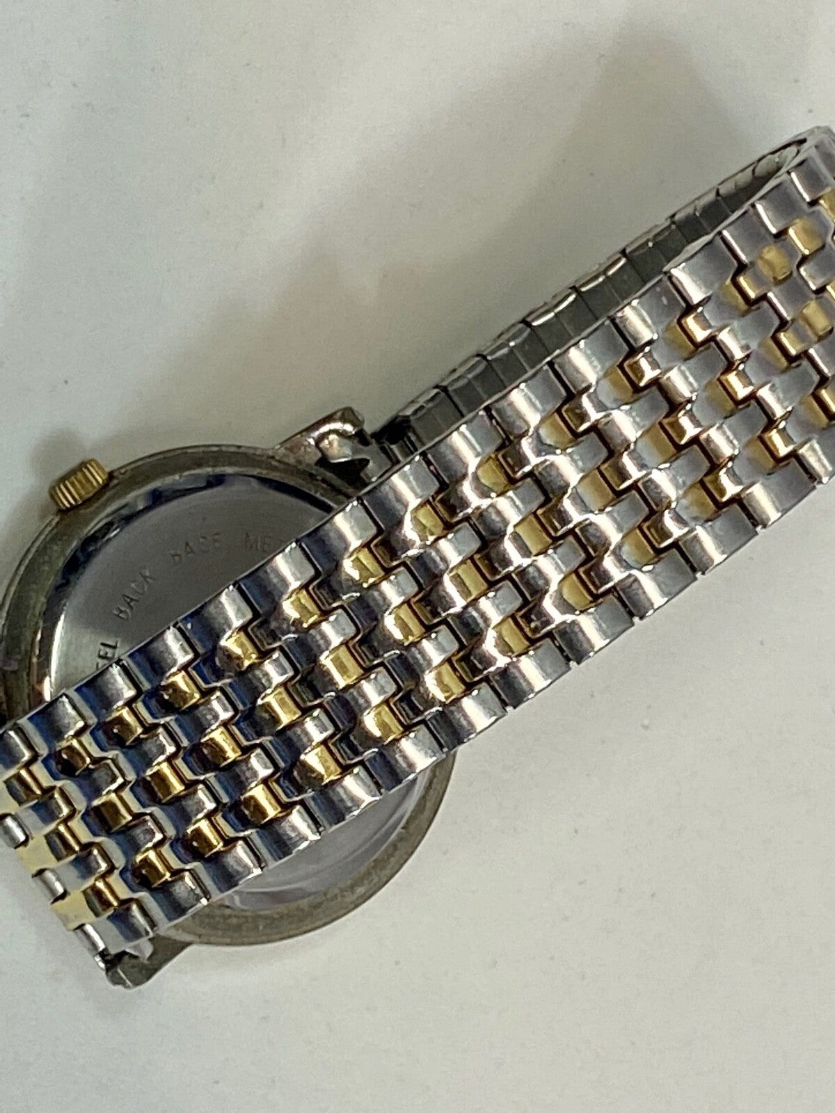 Benrus Day Date Bnw708 Two Tone Stretch Band Watch Working Well, Fresh Battery