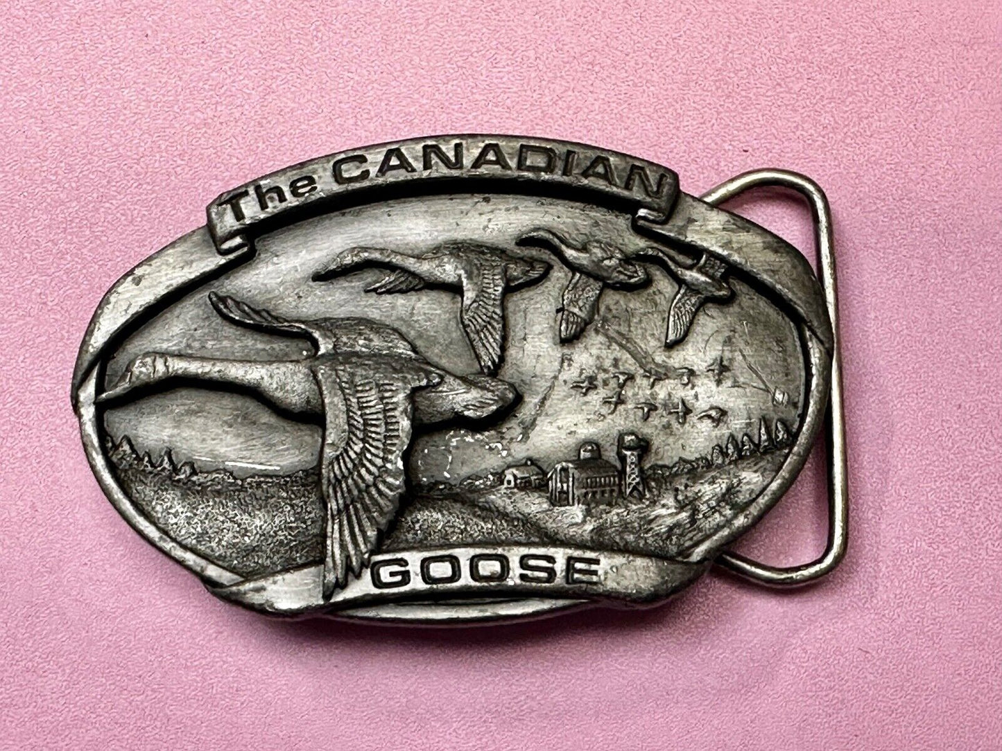 The Canadian Goose Migrating Flying Brass Vintage 1983 Belt Buckle by Bergamot