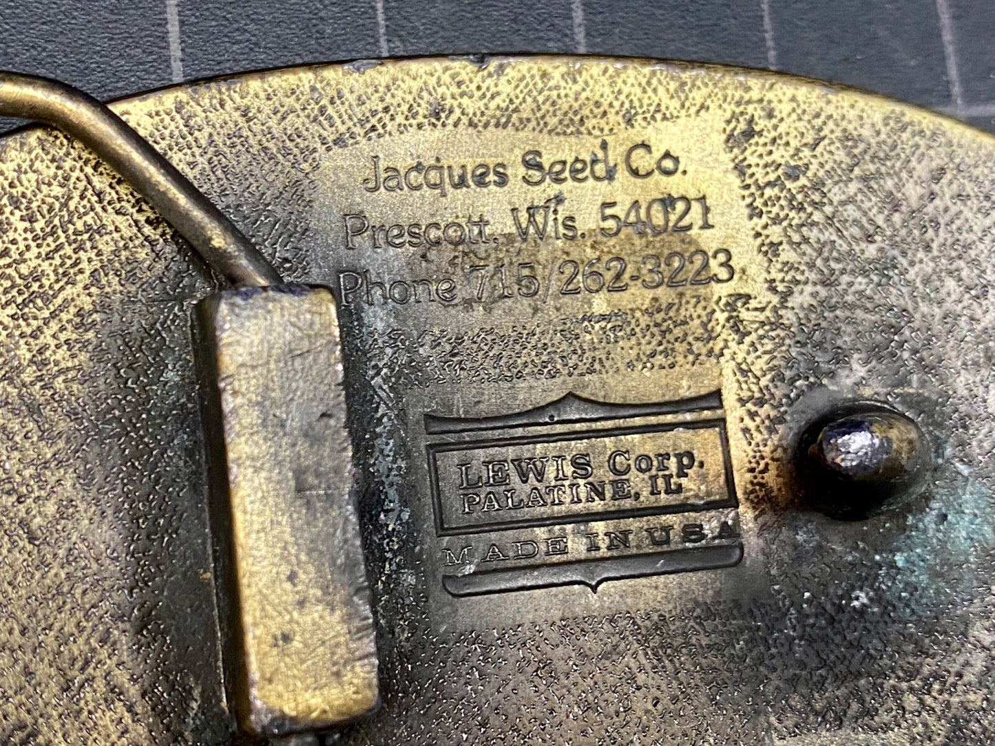 Vintage 1977 Jacques Seeds Farmers Feed The World Brass Tone Belt Buckle