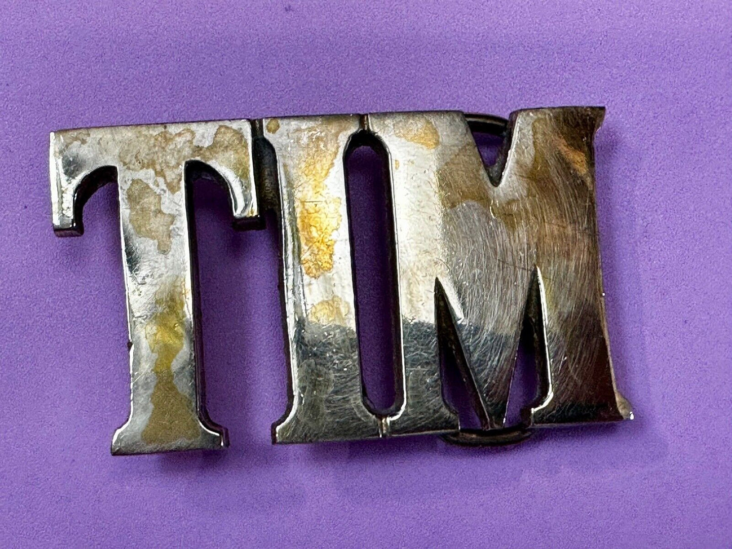 TIM - Custom Name cutout block letters Solid Brass Belt Buckle