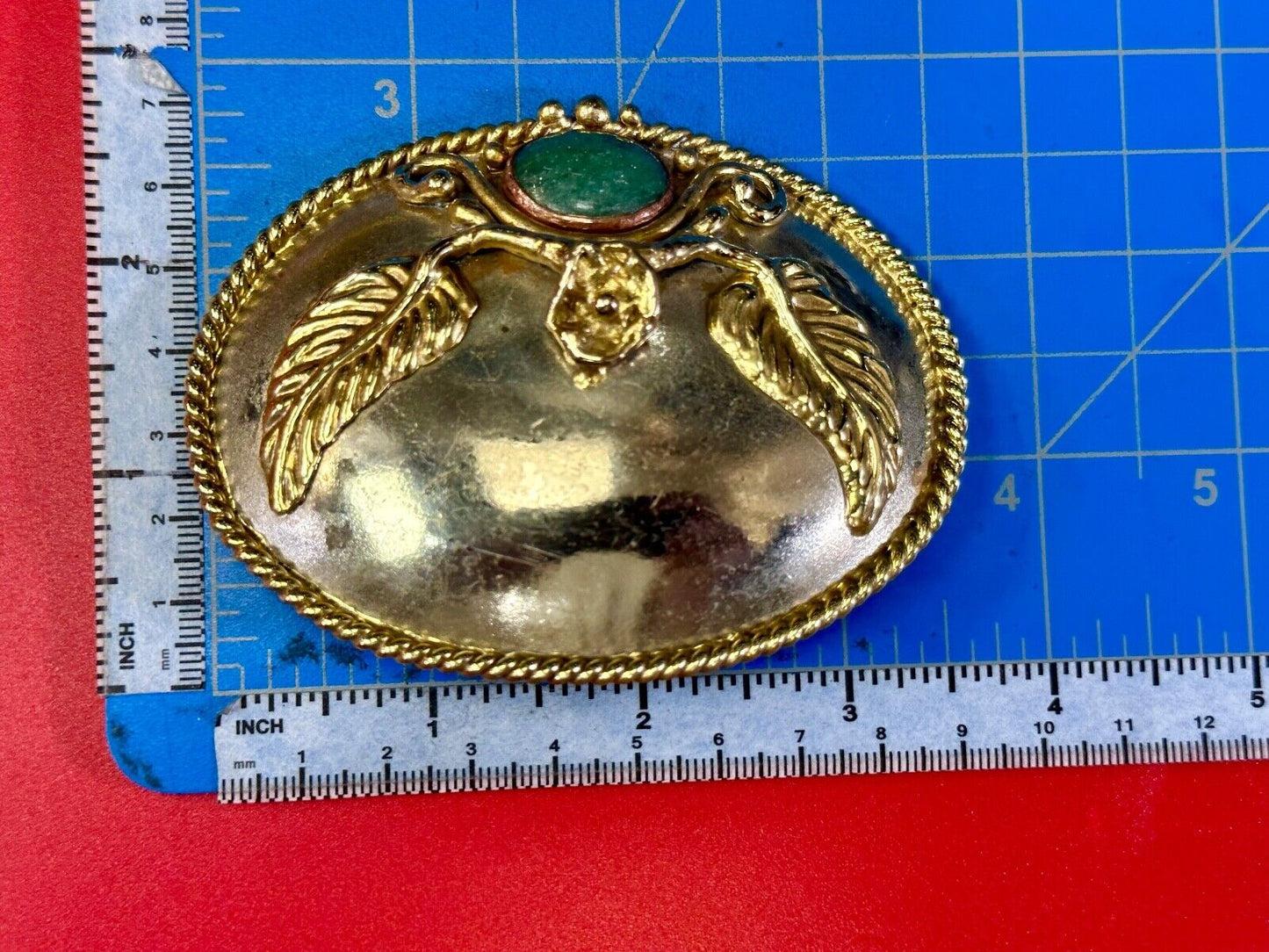 two tone LEAF theme unknown to me! green turquoise? Artisan western belt slide