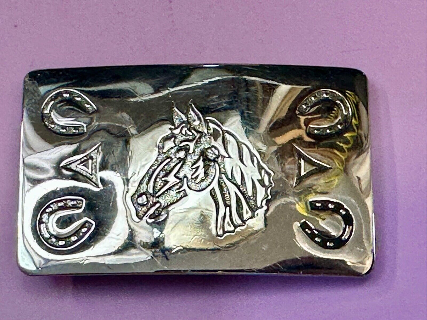 vintage horse head & western symbols cowboys cowgirls belt buckle by Chambers