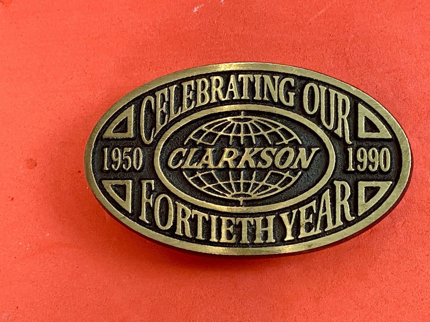 Vintage 1990 Clarkston - 14th year celebration belt buckle by Rainbow Medals