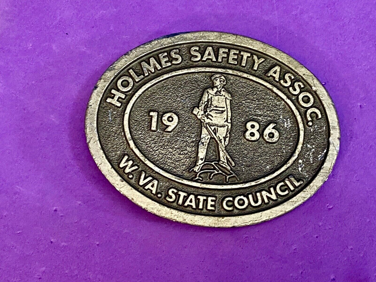 Vintage 1986 Holmes Safety Assn. West Virginia Council Belt Buckle Fox Adds