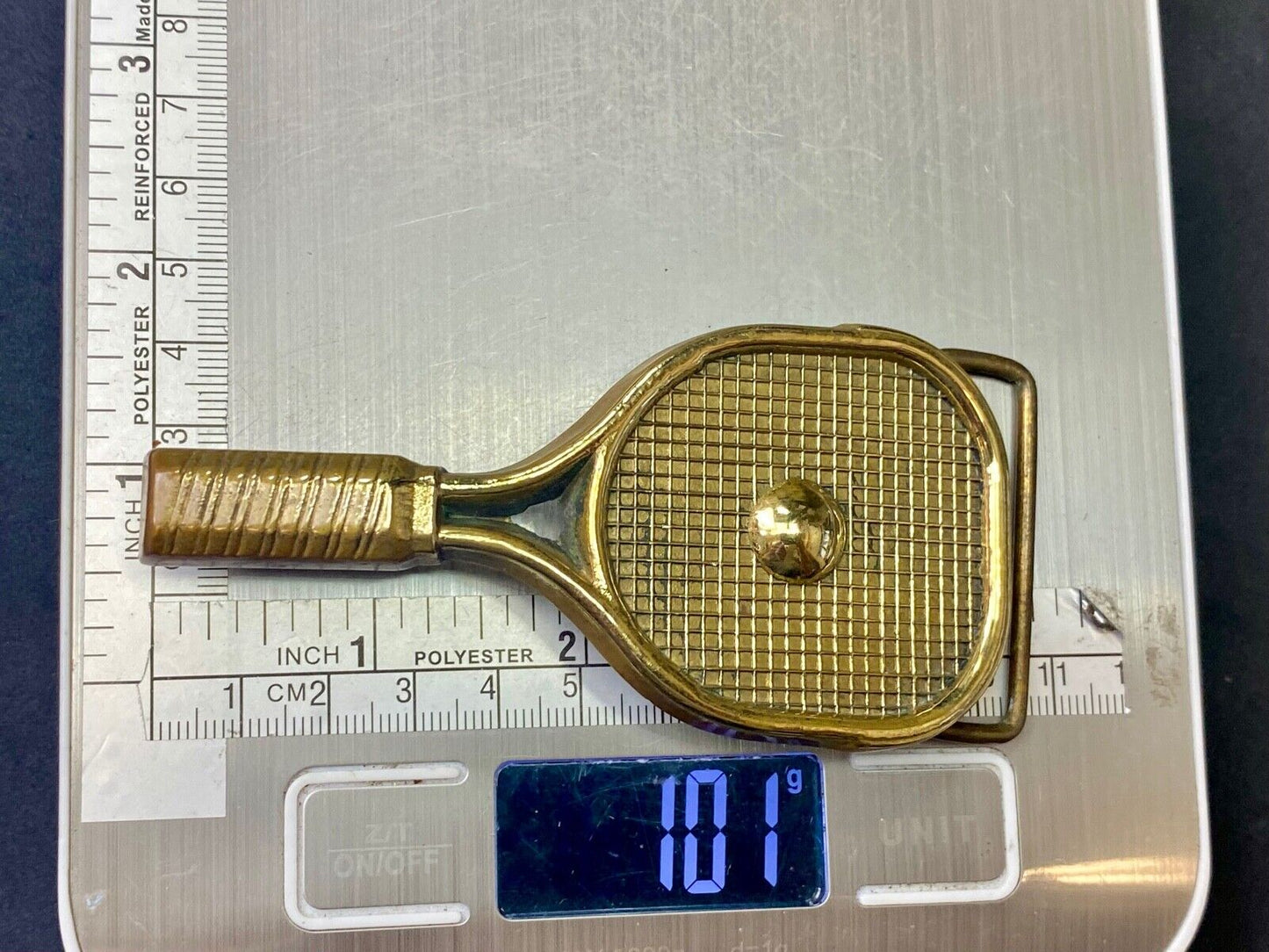 Tennis Racquet & Ball Vtg. 1978 Solid Brass Sports Belt Buckle -Baron Buckles