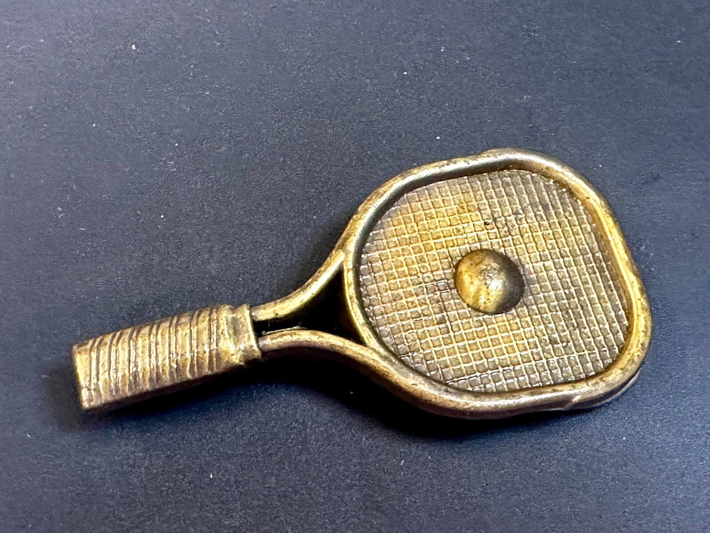 Tennis Racquet & Ball Figural Cutout Sports Game Brass Tone Vintage Belt Buckle