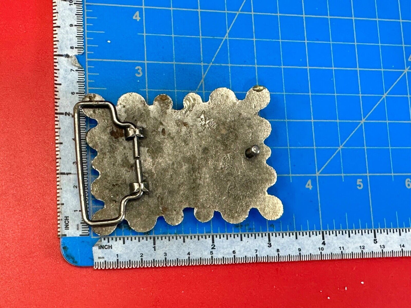 Vintage black and white rhinestone / silver tone belt buckle