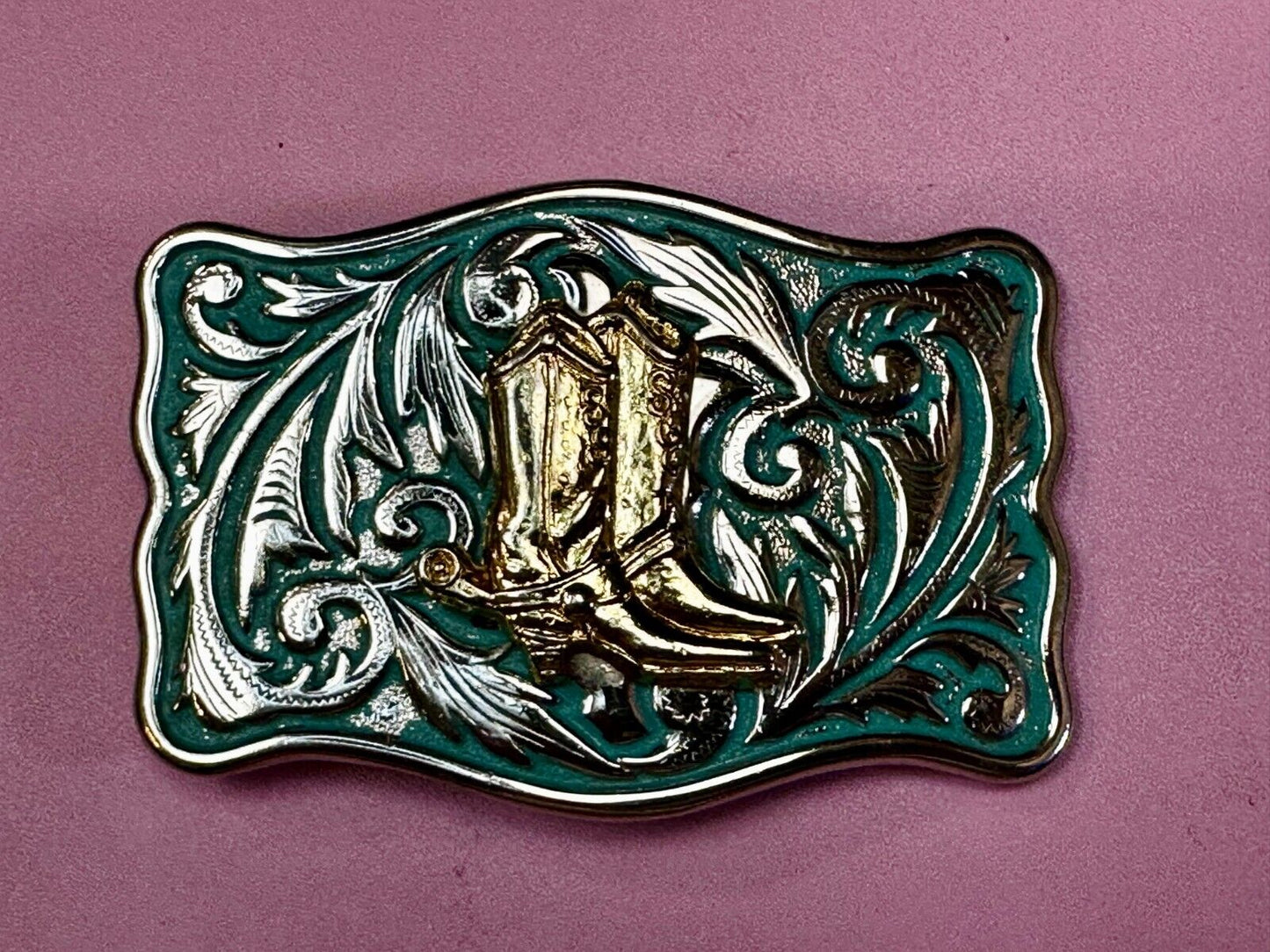 Beautiful Cowboy Cowgirls Boots Shoes Swirl Flower Western Framed Belt Buckle