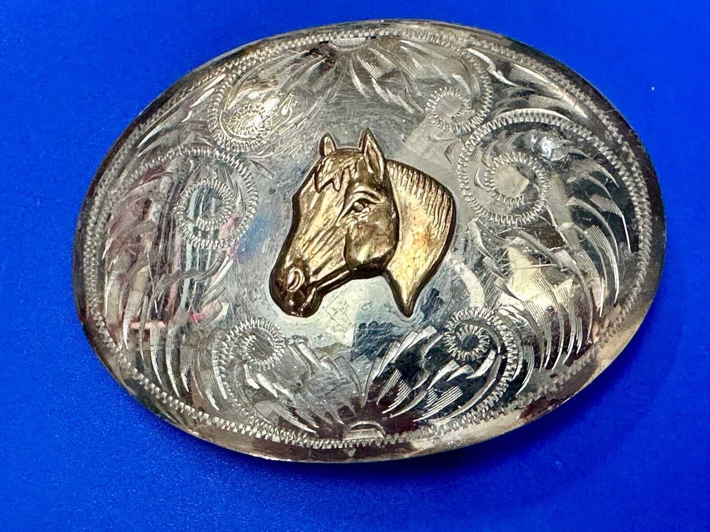Beautiful Horse Head Vintage Comstock German Silversmiths Belt Buckle