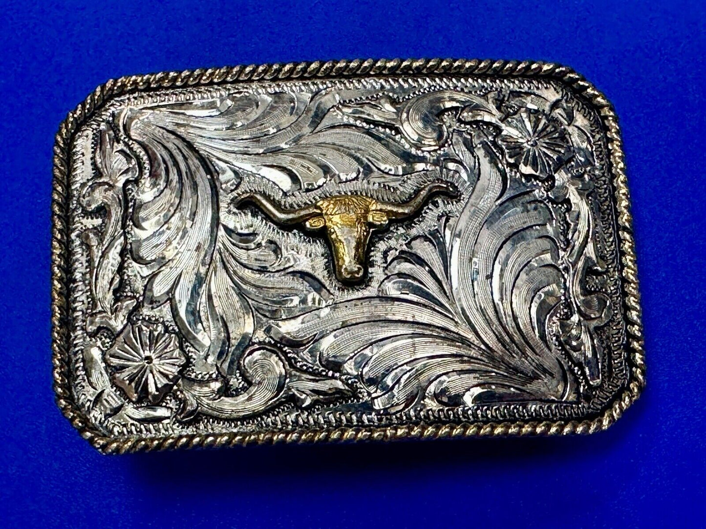 Texas Longhorn - Vintage Silver Strike Ornate Belt Buckle