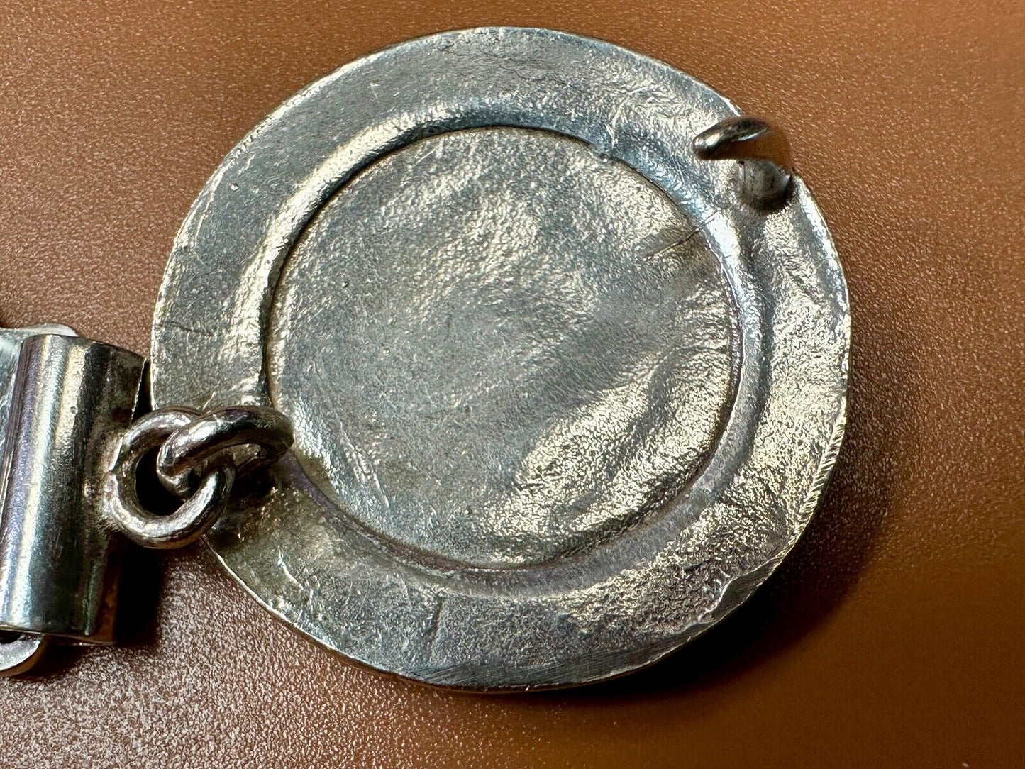 Antique 900 Silver three piece 5" wide southwest concho pattern belt buckle