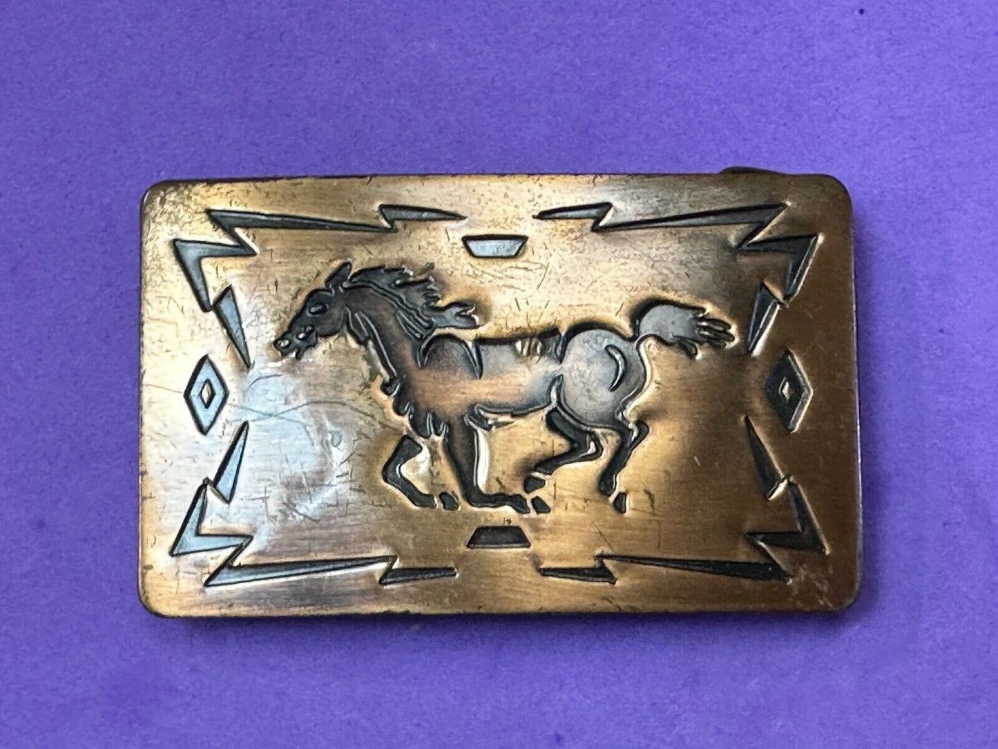Vintage Chambers Copper Horse Belt Buckle Made in U.S.A. Rare see pictures!