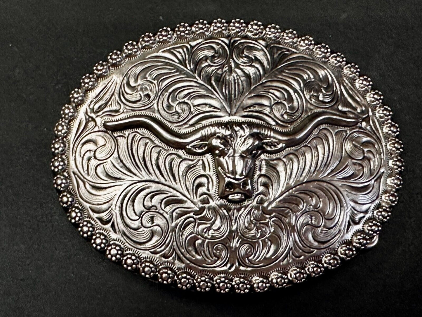 Texas Longhorn Steer Bull Cow Silver Tone Western Rodeo Cowboys Belt Buckle