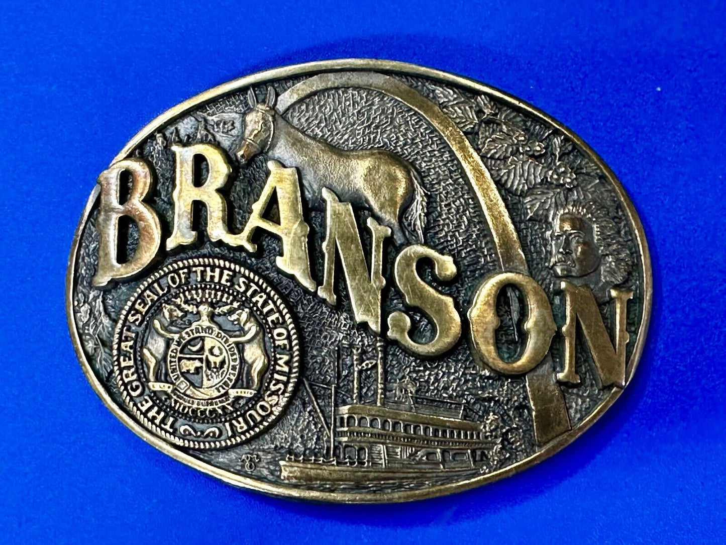 The Great Seal of the State of Missouri Branson Brass Commemorative Belt Buckle