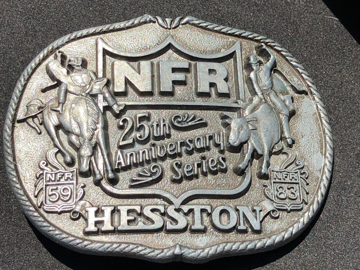 1983 25th Anniversary Series Hesston National Finals Rodeo Belt Buckle 3.5x3"