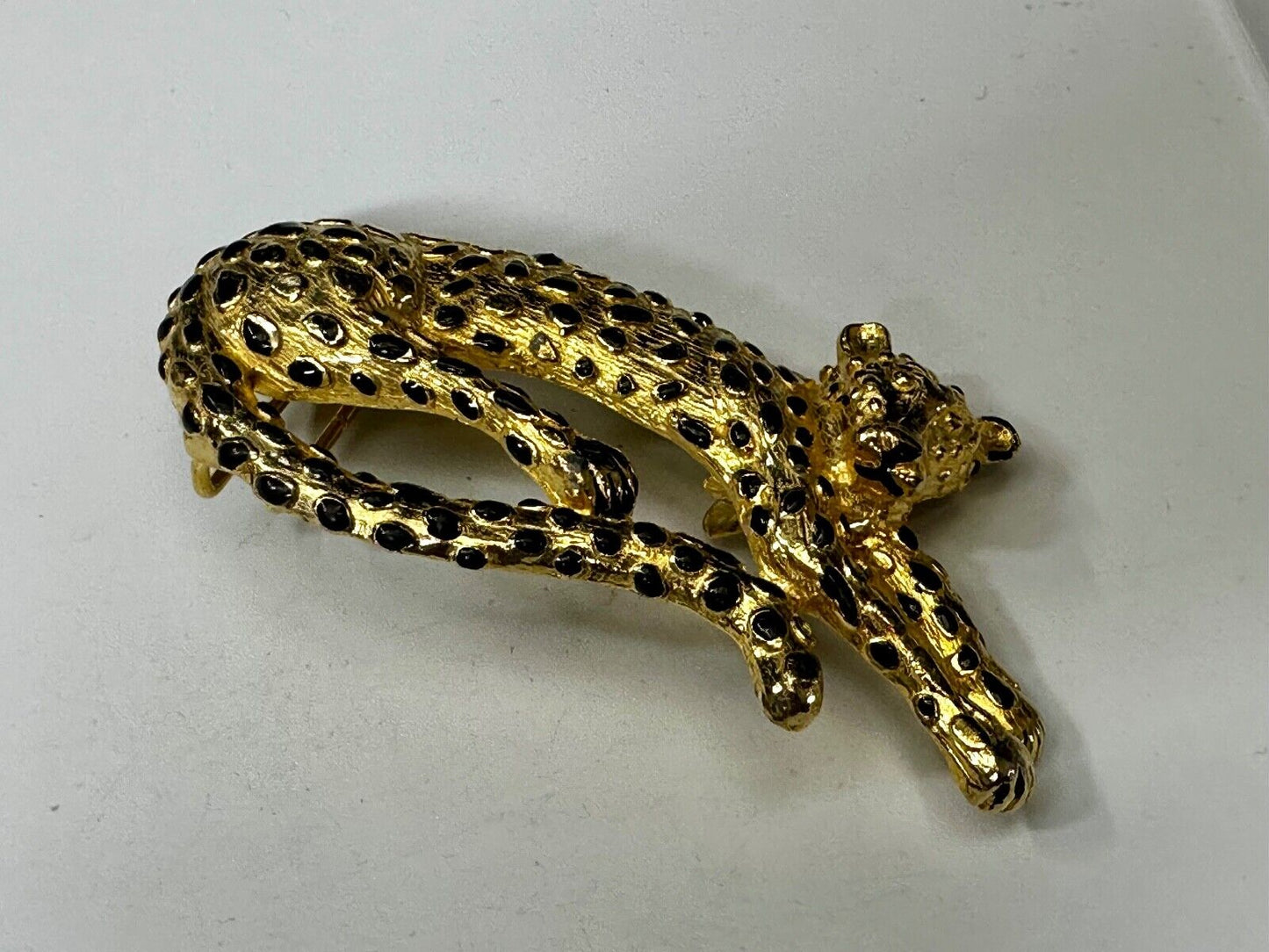 Vintage 1987 MIMI Di N Large Tiger Buckle Animal Gold Tone Black Enamel Spots