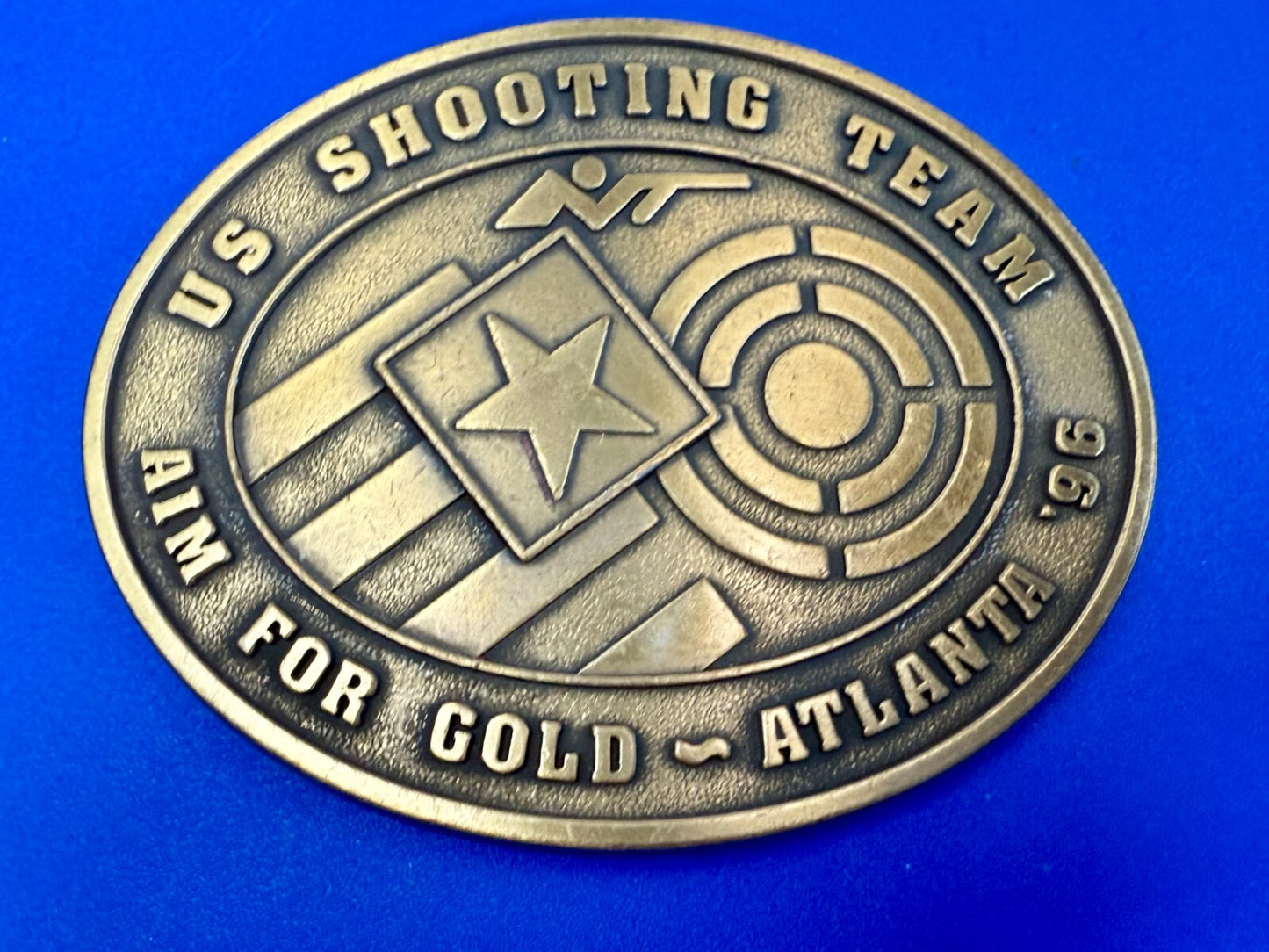 US Shooting Team Aim For Gold Atlanta 1996 Commemorative Vintage NOS Belt Buckle