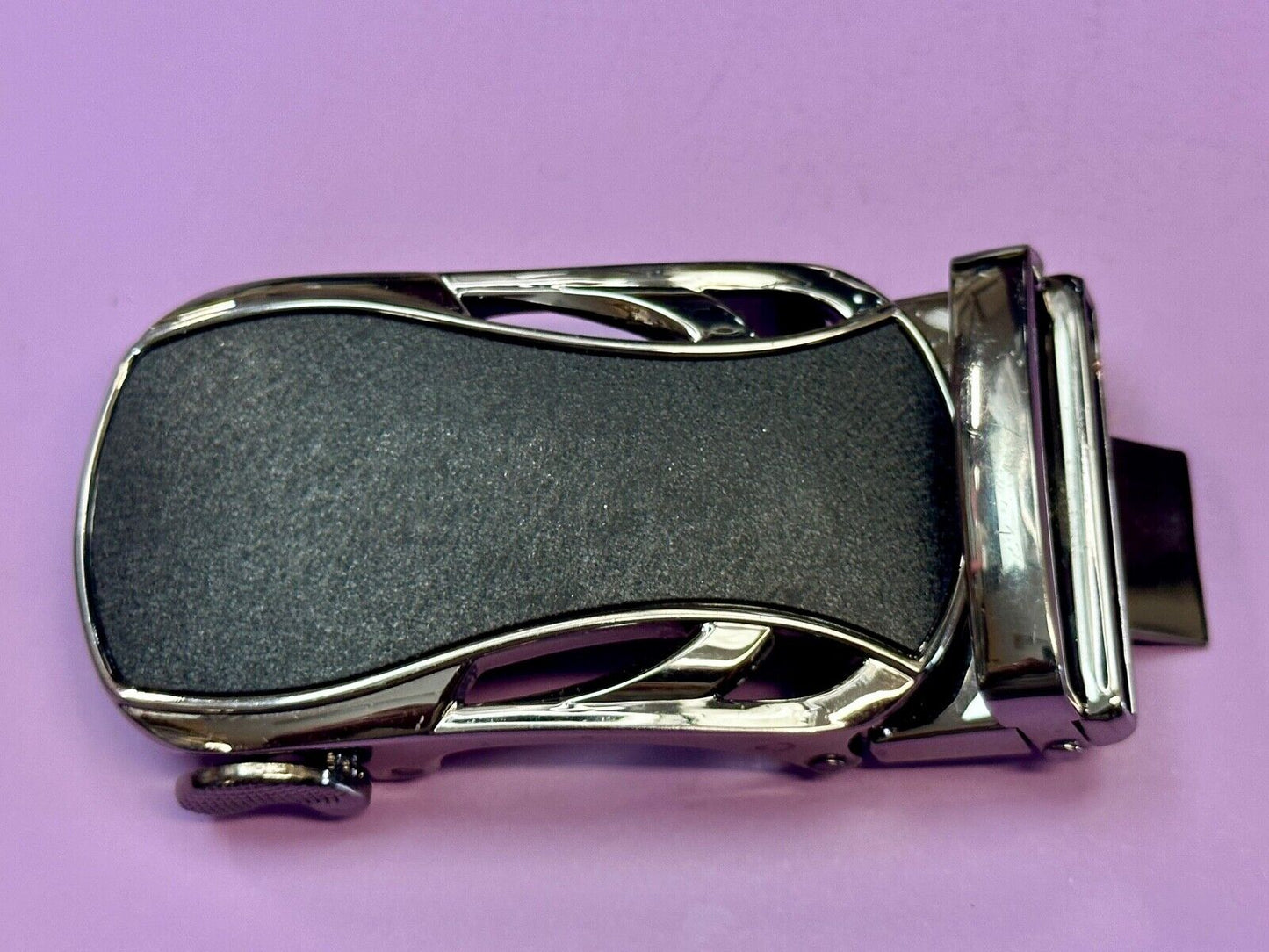 Automatic Ratchet Black & Silver Tone Replacement Dress Style Belt Buckle