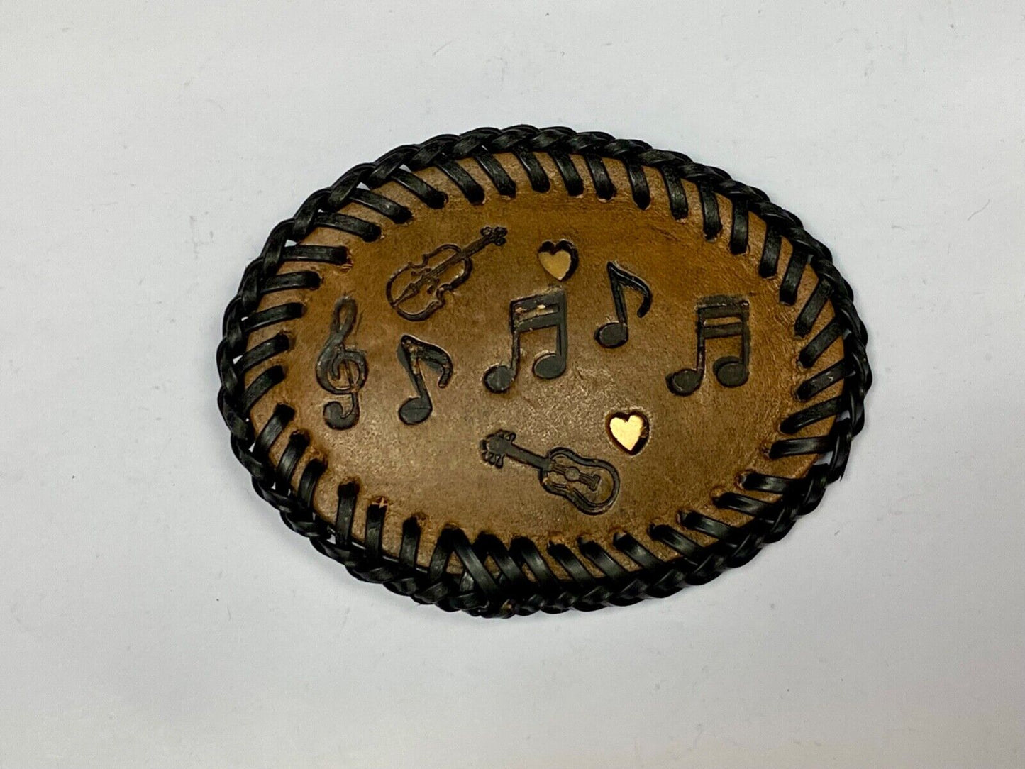 Vintage Eight 16Th Notes Violin Bass Treble Clef Musicians Leather Belt Buckle