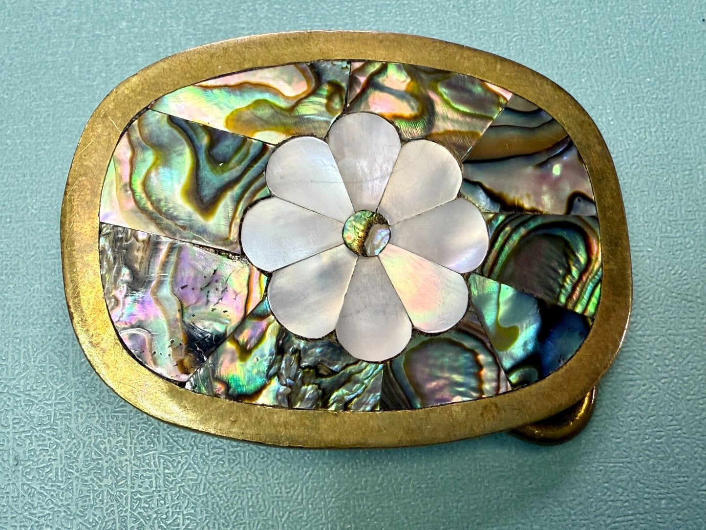 Beautiful Flower - Inlay Inlaid Mother Of Pearl And Abalone Shell Belt Buckle