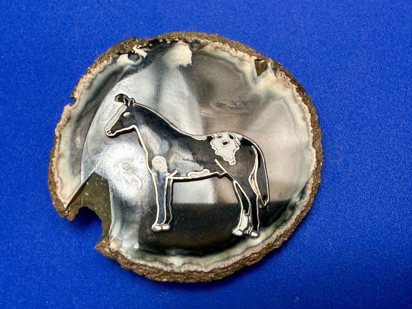 Artisan Standing Horse on round stone slab belt buckle - MISSING PIECE