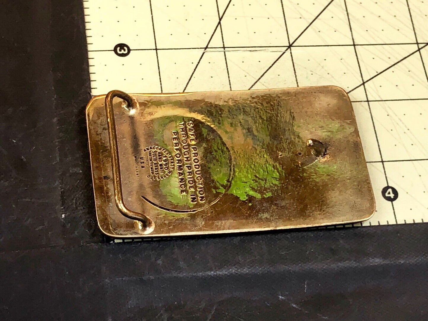 Vintage 1990 hand made solid brass Wright Schuchart Harbor Co promo Belt Buckle