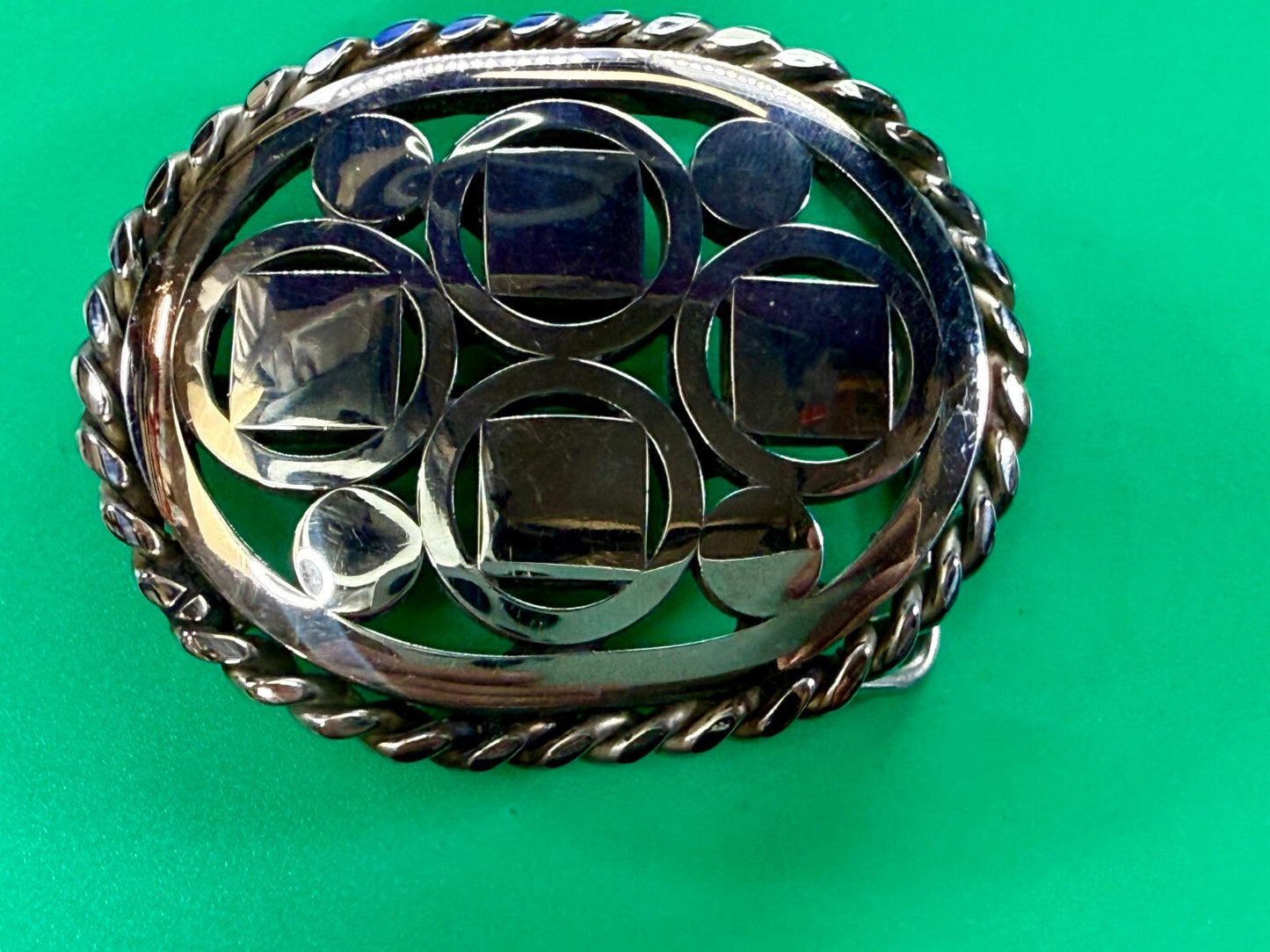 Artisan Welder Art Abstract Open Work Circle Square Pattern Vintage Belt Buckle
