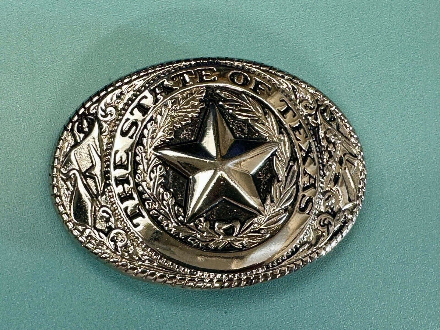 The Great State of Texas - Lone Star Flags seal light gold color belt buckle