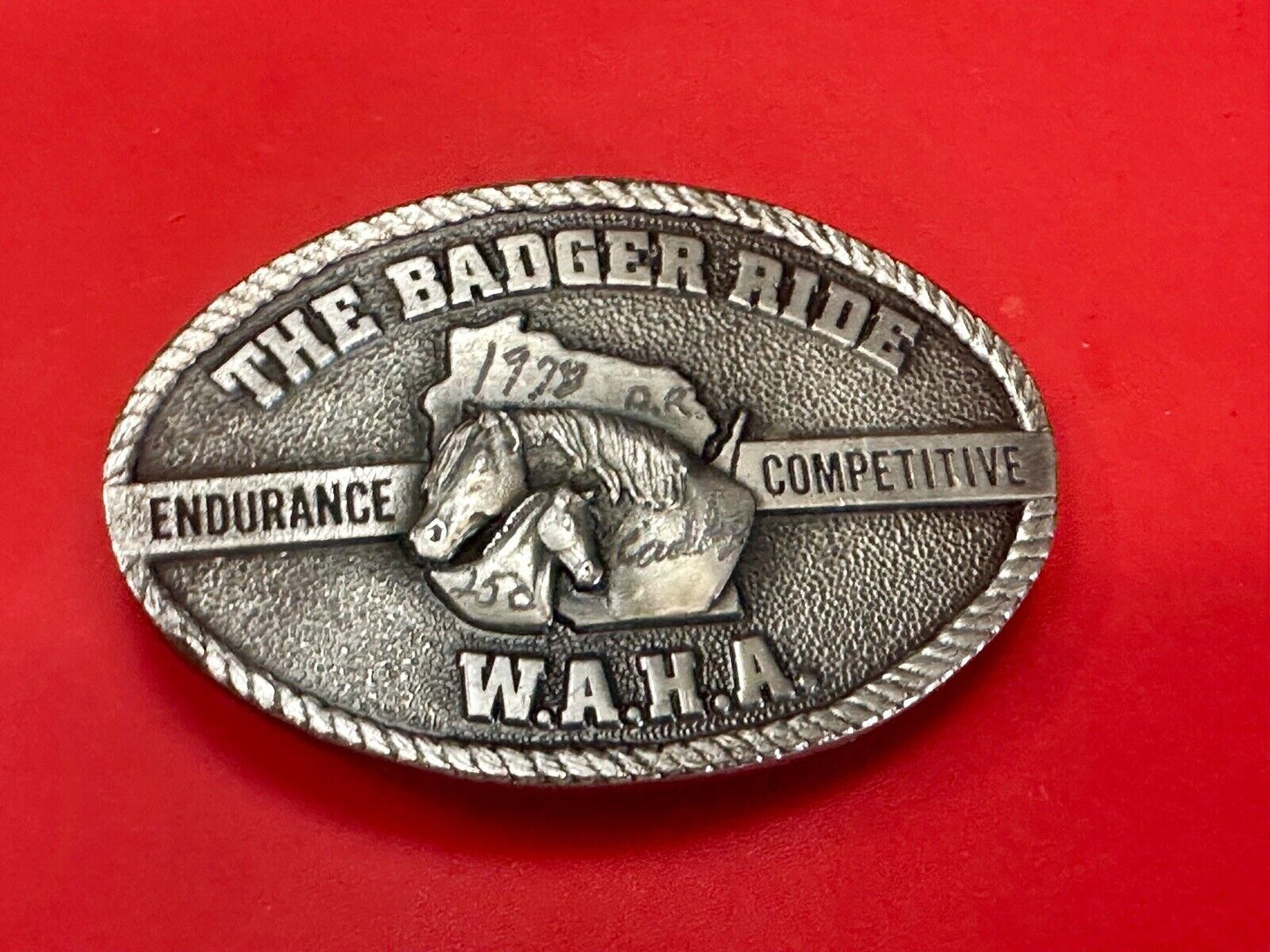 The Badger Ride WAHA Endurance Completive WI Arabian Horse Assn 77 belt buckle