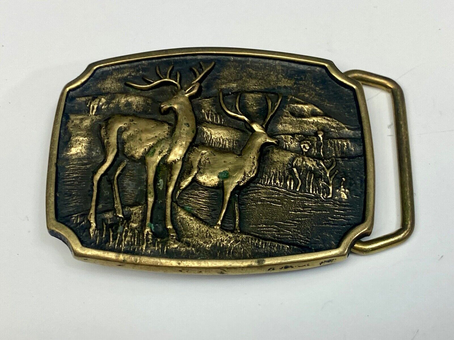 Vintage 1978 Deer in nature BTS solid Brass belt buckle