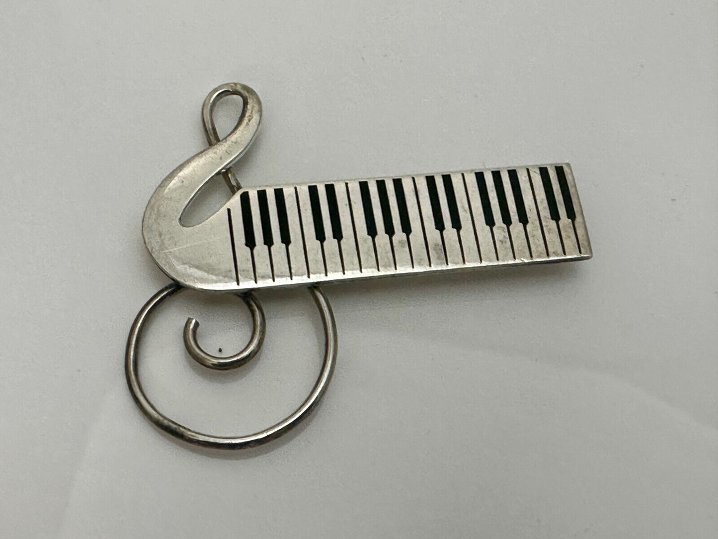 Treble Clef Piano Music Keyboard Musician Vtg. Brooch Pin Sterling 925 Mexico