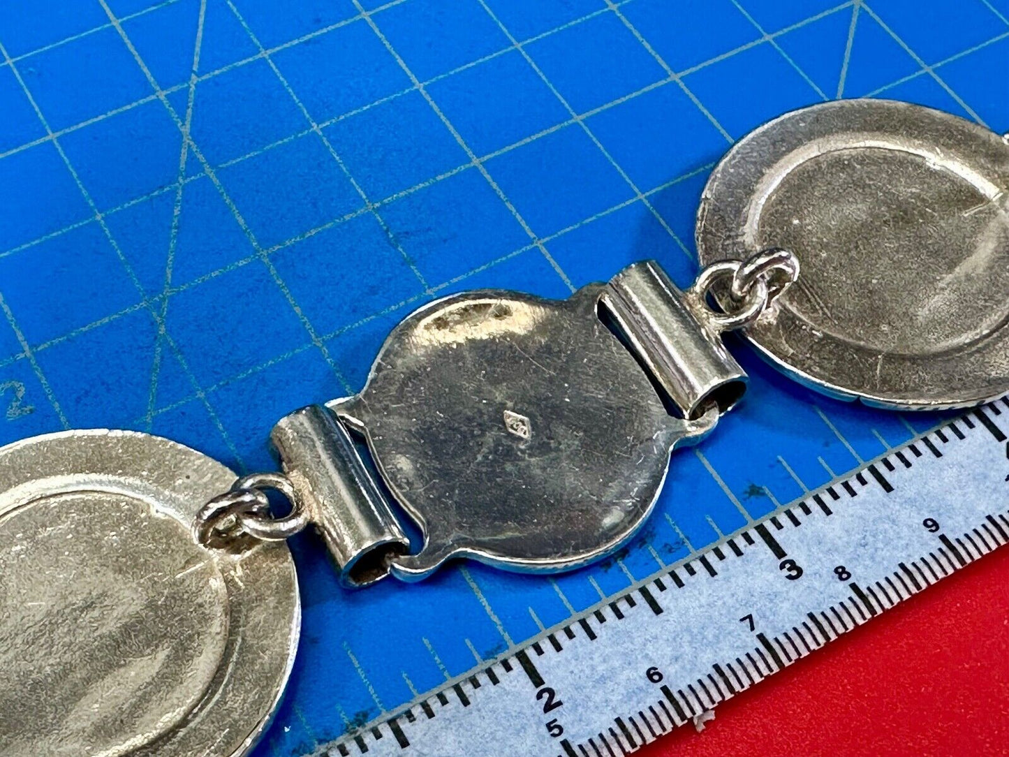Antique 900 Silver three piece 5" wide southwest concho pattern belt buckle